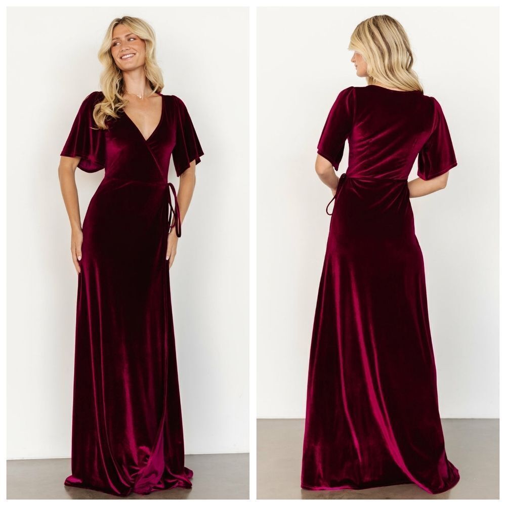 Baltic Born Meghan Mulberry Velvet Wrap Maxi Dress